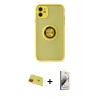 MARSİLYAN™- iPhone 11 Kılıf Yörünge Çizgi - Siyah Bilvis 3D Mat Cam Ekran Koruyucu + Rainbow Kamera Lens Koruma Cam - KI
