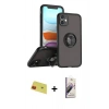 MARSİLYAN™- iPhone 11 Kılıf Yörünge Çizgi - Siyah Bilvis 3D Mat Cam Ekran Koruyucu + Rainbow Kamera Lens Koruma Cam - KI