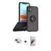 MARSİLYAN™- iPhone 11 Kılıf Yörünge Çizgi - Siyah Bilvis 3D Mat Cam Ekran Koruyucu + Pers Alüminyum Kamera Lens - LT