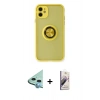 MARSİLYAN™- iPhone 11 Kılıf Yörünge Çizgi - Siyah Bilvis 3D Mat Cam Ekran Koruyucu + Raze Metal Kamera Lens - MI
