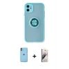 MARSİLYAN™- iPhone 11 Kılıf Yörünge Çizgi - Siyah Bilvis 3D Mat Cam Ekran Koruyucu + Neon Fosforlu Kamera Lens - TU