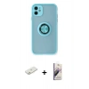 MARSİLYAN™- iPhone 11 Kılıf Yörünge Çizgi - Siyah Bilvis 3D Mat Cam Ekran Koruyucu + Renkli Kamera Lens Koruma Cam - TU
