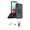MARSİLYAN™- iPhone 11 Kılıf Yörünge Çizgi - Siyah Bilvis 3D Mat Cam Ekran Koruyucu + Renkli Kamera Lens Koruma Cam - TU