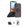 MARSİLYAN™- iPhone 11 Kılıf Yörünge Çizgi - Siyah Bilvis 3D Mat Cam Ekran Koruyucu + Kamera Lens Koruma Cam - SF
