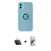 MARSİLYAN™- iPhone 11 Kılıf Yörünge Çizgi - Siyah Bilvis 3D Mat Cam Ekran Koruyucu + Kamera Lens Koruma Cam - SF