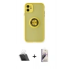 MARSİLYAN™- iPhone 11 Kılıf Yörünge Çizgi - Siyah Bilvis 3D Mat Cam Ekran Koruyucu + Kamera Lens Koruma Cam - SF