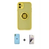 MARSİLYAN™- iPhone 11 Kılıf Yörünge Çizgi - Siyah Bilvis 3D Mat Cam Ekran Koruyucu + Neon Fosforlu Kamera Lens - YL