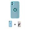 MARSİLYAN™- iPhone 11 Kılıf Yörünge Çizgi - Siyah Bilvis 3D Mat Cam Ekran Koruyucu + Neon Fosforlu Kamera Lens - YL
