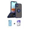 MARSİLYAN™- iPhone 11 Kılıf Yörünge Çizgi - Siyah Bilvis 5in1 3D Magic Cam Ekran Koruyucu + Neon Fosforlu Kamera Lens - MI