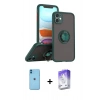 MARSİLYAN™- iPhone 11 Kılıf Yörünge Çizgi - Siyah Bilvis 5in1 3D Magic Cam Ekran Koruyucu + Neon Fosforlu Kamera Lens - MI