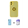 MARSİLYAN™- iPhone 11 Kılıf Yörünge Çizgi - Siyah Bilvis 5in1 3D Magic Cam Ekran Koruyucu + Neon Fosforlu Kamera Lens - MI