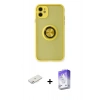 MARSİLYAN™- iPhone 11 Kılıf Yörünge Çizgi - Siyah Bilvis 5in1 3D Magic Cam Ekran Koruyucu + Renkli Kamera Lens Koruma Cam - PE