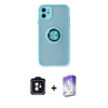 MARSİLYAN™- iPhone 11 Kılıf Yörünge Çizgi - Siyah Bilvis 5in1 3D Magic Cam Ekran Koruyucu + PVD Metal Kamera Lens - SH