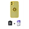 MARSİLYAN™- iPhone 11 Kılıf Yörünge Çizgi - Siyah Bilvis 5in1 3D Magic Cam Ekran Koruyucu + PVD Metal Kamera Lens - SH