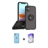 MARSİLYAN™- iPhone 11 Kılıf Yörünge Çizgi - Siyah Bilvis 5in1 3D Magic Cam Ekran Koruyucu + Neon Fosforlu Kamera Lens - YL