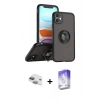 MARSİLYAN™- iPhone 11 Kılıf Yörünge Çizgi - Siyah Bilvis 5in1 3D Magic Cam Ekran Koruyucu + Pers Alüminyum Kamera Lens - YL