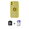 MARSİLYAN™- iPhone 11 Kılıf Yörünge Çizgi - Siyah Bilvis 5in1 3D Magic Cam Ekran Koruyucu + PVD Metal Kamera Lens - YL