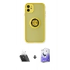 MARSİLYAN™- iPhone 11 Kılıf Yörünge Çizgi - Siyah Bilvis 5in1 5D Magic Hayalet Cam Ekran Koruyucu + Kamera Lens Koruma Cam - SF