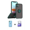 MARSİLYAN™- iPhone 11 Kılıf Yörünge Çizgi - Siyah Bilvis 5in1 5D Magic Hayalet Cam Ekran Koruyucu + Neon Fosforlu Kamera Lens - YL
