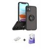 MARSİLYAN™- iPhone 11 Kılıf Yörünge Çizgi - Siyah Bilvis 5in1 5D Magic Hayalet Cam Ekran Koruyucu + Renkli Kamera Lens Koruma Cam - SI