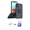 MARSİLYAN™- iPhone 11 Kılıf Yörünge Çizgi - Siyah Bilvis 5in1 5D Magic Hayalet Cam Ekran Koruyucu + Renkli Kamera Lens Koruma Cam - SI