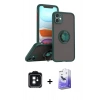 MARSİLYAN™- iPhone 11 Kılıf Yörünge Çizgi - Siyah Bilvis 5in1 5D Magic Hayalet Cam Ekran Koruyucu + PVD Metal Kamera Lens - SH