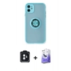 MARSİLYAN™- iPhone 11 Kılıf Yörünge Çizgi - Siyah Bilvis 5in1 5D Magic Hayalet Cam Ekran Koruyucu + PVD Metal Kamera Lens - SH