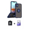 MARSİLYAN™- iPhone 11 Kılıf Yörünge Çizgi - Siyah Bilvis 5in1 5D Magic Hayalet Cam Ekran Koruyucu + PVD Metal Kamera Lens - SH