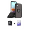 MARSİLYAN™- iPhone 11 Kılıf Yörünge Çizgi - Siyah Bilvis 5in1 5D Magic Hayalet Cam Ekran Koruyucu + PVD Metal Kamera Lens - SH