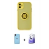 MARSİLYAN™- iPhone 11 Kılıf Yörünge Çizgi - Siyah Bilvis 5in1 5D Magic Hayalet Cam Ekran Koruyucu + Neon Fosforlu Kamera Lens - TU