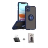 MARSİLYAN™- iPhone 11 Kılıf Yörünge Çizgi - Siyah Bilvis Hayalet Cam Ekran Koruyucu + Kamera Lens Koruma Cam - SF
