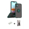 MARSİLYAN™- iPhone 11 Kılıf Yörünge Çizgi - Siyah Bilvis Hayalet Cam Ekran Koruyucu + Renkli Kamera Lens Koruma Cam - TU