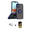 MARSİLYAN™- iPhone 11 Kılıf Yörünge Çizgi - Siyah Buffer Cam Ekran Koruyucu + Pers Alüminyum Kamera Lens - GD