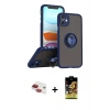 MARSİLYAN™- iPhone 11 Kılıf Yörünge Çizgi - Siyah Buffer Cam Ekran Koruyucu + Pers Alüminyum Kamera Lens - KI