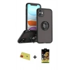 MARSİLYAN™- iPhone 11 Kılıf Yörünge Çizgi - Siyah Buffer Cam Ekran Koruyucu + Rainbow Kamera Lens Koruma Cam - KI