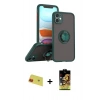 MARSİLYAN™- iPhone 11 Kılıf Yörünge Çizgi - Siyah Buffer Cam Ekran Koruyucu + Rainbow Kamera Lens Koruma Cam - KI