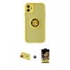 MARSİLYAN™- iPhone 11 Kılıf Yörünge Çizgi - Siyah Buffer Cam Ekran Koruyucu + Rainbow Kamera Lens Koruma Cam - KI
