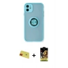 MARSİLYAN™- iPhone 11 Kılıf Yörünge Çizgi - Siyah Buffer Cam Ekran Koruyucu + Rainbow Kamera Lens Koruma Cam - KI
