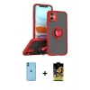 MARSİLYAN™- iPhone 11 Kılıf Yörünge Çizgi - Siyah Buffer Cam Ekran Koruyucu + Neon Fosforlu Kamera Lens - MI