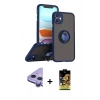 MARSİLYAN™- iPhone 11 Kılıf Yörünge Çizgi - Siyah Buffer Cam Ekran Koruyucu + Raze Metal Kamera Lens - MR