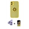 MARSİLYAN™- iPhone 11 Kılıf Yörünge Çizgi - Siyah Buffer Cam Ekran Koruyucu + Raze Metal Kamera Lens - MR