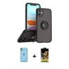 MARSİLYAN™- iPhone 11 Kılıf Yörünge Çizgi - Siyah Buffer Cam Ekran Koruyucu + Neon Fosforlu Kamera Lens - YL