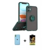 MARSİLYAN™- iPhone 11 Kılıf Yörünge Çizgi - Siyah Buffer Cam Ekran Koruyucu + Neon Fosforlu Kamera Lens - YL