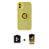 MARSİLYAN™- iPhone 11 Kılıf Yörünge Çizgi - Siyah Buffer Cam Ekran Koruyucu + PVD Metal Kamera Lens - TU