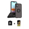 MARSİLYAN™- iPhone 11 Kılıf Yörünge Çizgi - Siyah Buffer Cam Ekran Koruyucu + PVD Metal Kamera Lens - TU