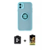 MARSİLYAN™- iPhone 11 Kılıf Yörünge Çizgi - Siyah Buffer Cam Ekran Koruyucu + PVD Metal Kamera Lens - YL