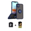 MARSİLYAN™- iPhone 11 Kılıf Yörünge Çizgi - Siyah Buffer Cam Ekran Koruyucu + PVD Metal Kamera Lens - YL
