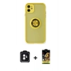 MARSİLYAN™- iPhone 11 Kılıf Yörünge Çizgi - Siyah Buffer Cam Ekran Koruyucu + PVD Metal Kamera Lens - YL