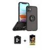 MARSİLYAN™- iPhone 11 Kılıf Yörünge Çizgi - Siyah Buffer Cam Ekran Koruyucu + PVD Metal Kamera Lens - YL