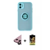 MARSİLYAN™- iPhone 11 Kılıf Yörünge Çizgi - Siyah Buffer Cam Ekran Koruyucu + Raze Metal Kamera Lens - SH